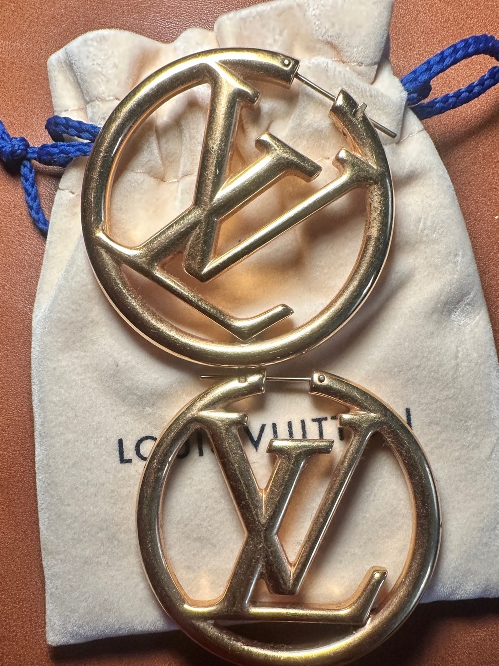 Louis Vuitton Gold-tone Louise Logo Hoop Earrings